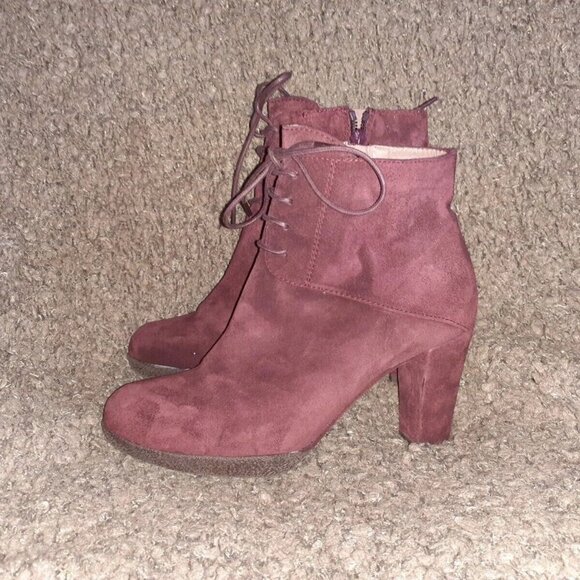 GADEA-Plum Suede Lace-Up/Side Zip-Ankle Booties-Block Heel-Sz 37-Near Mint - Picture 2 of 8